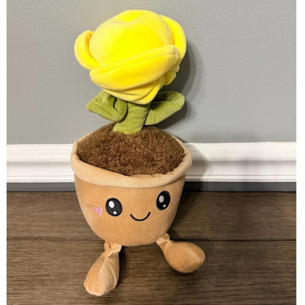 Smoochy Pals Yellow Rose Flower Pot Plush Stuffed Animal 10 inch Kawaii Toy
